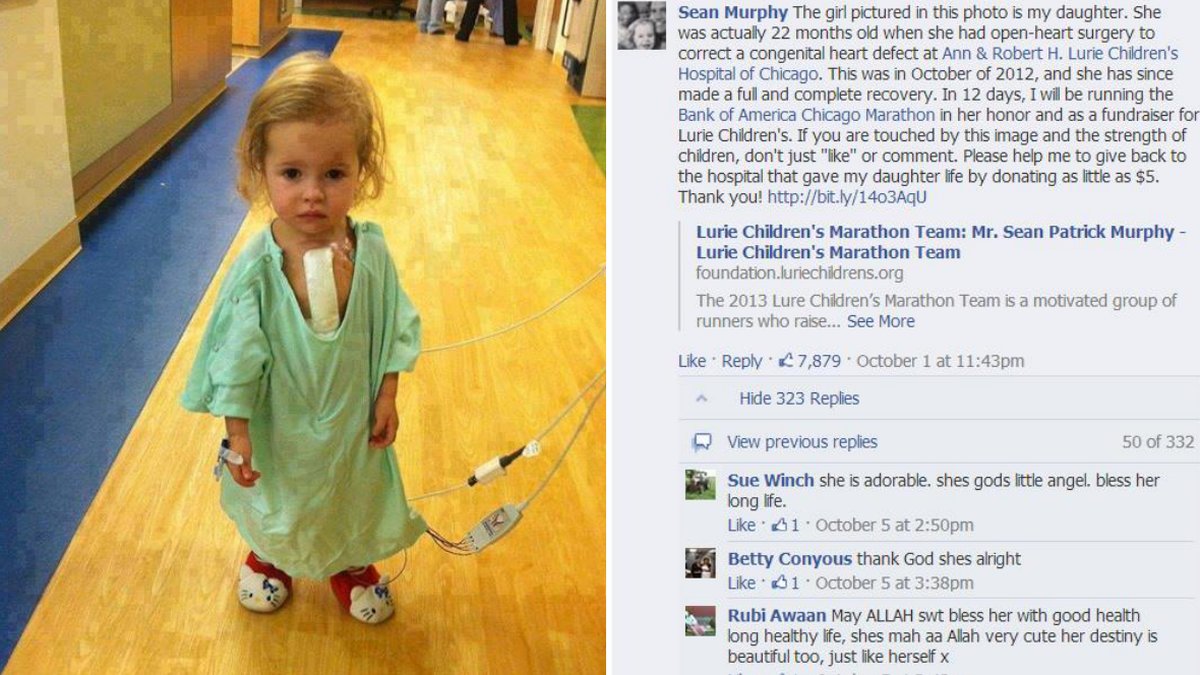 Bilden på tvååringen som precis klarat av en hjärtoperation lades upp av pappan Sean Murphy.